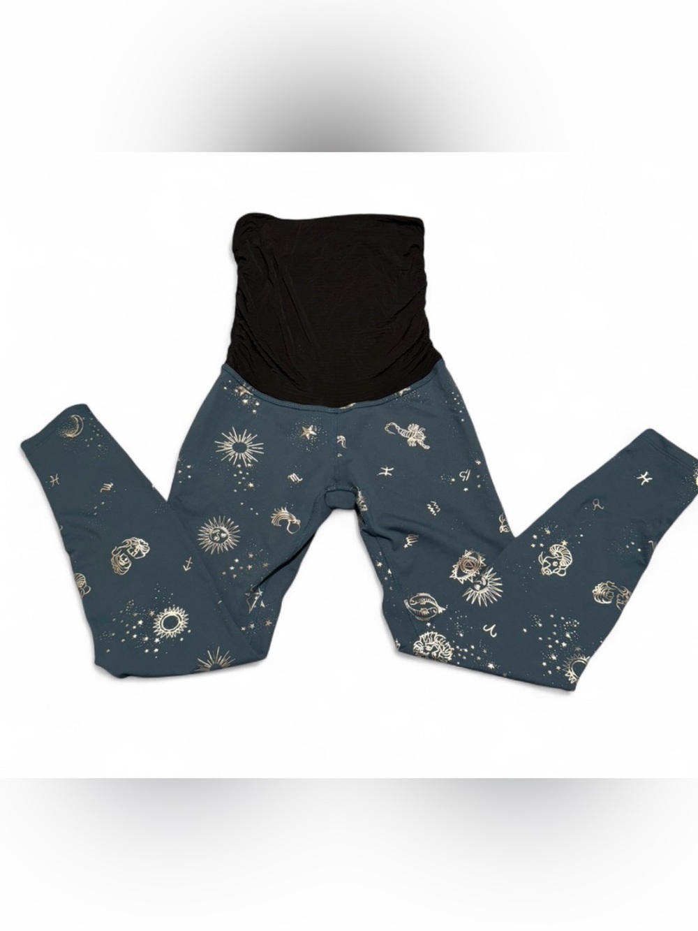 Beyond the Bump Black & Teal Celestial Maternity Leggings Astrology Fairycore S